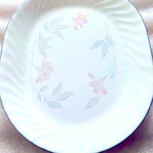 Vintage Corelle Pink Trio Serving Platter White Swirl Large 12” x 10” USA. A1542